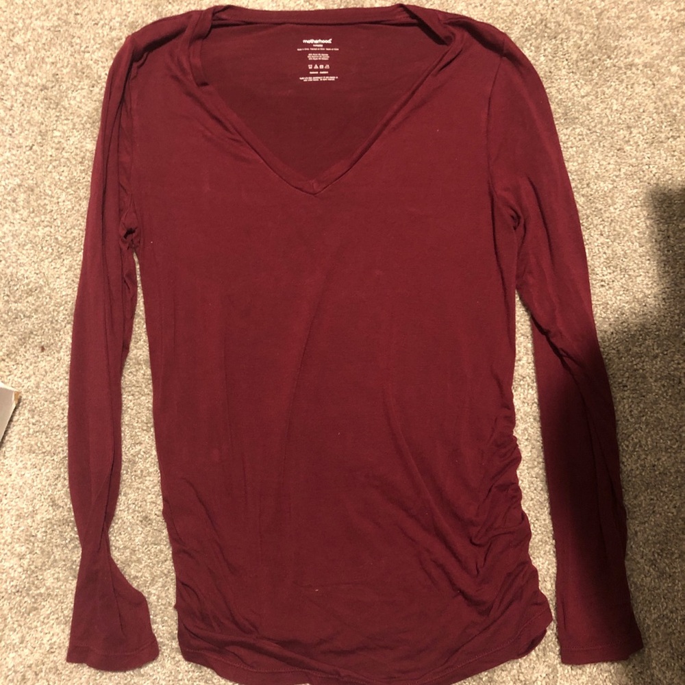 Motherhood Maternity Long Sleeve V-Neck Top in Wine